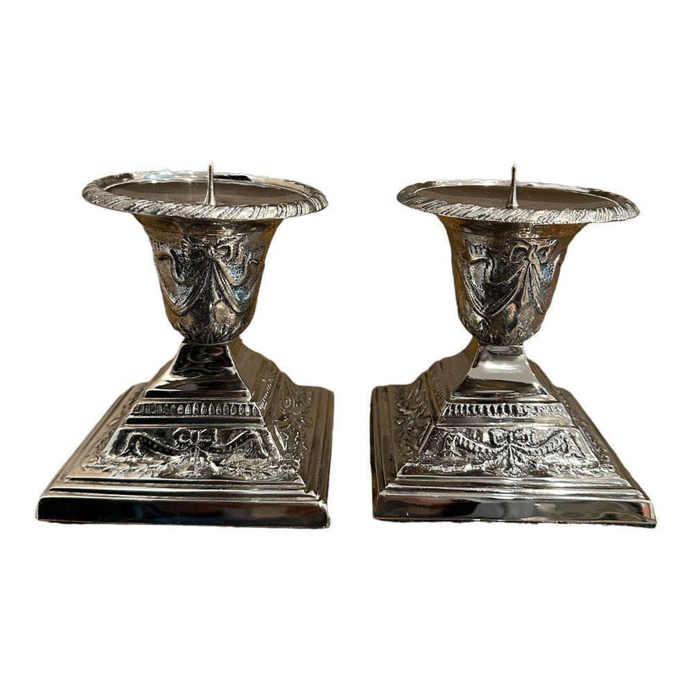 Vintage Antique Ornate Silver Plated Candlesticks Holder Victorian Style 4" H